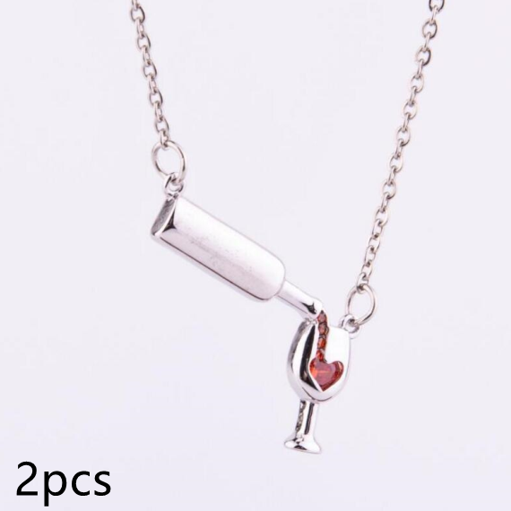 Wine Bottle Cup Pendant Necklace For Women Girls Wine Glass Necklace Love Cheers Chain Necklace Red Enamel Heart Necklace Christmas Birthday Jewelry Gifts For Wine Lovers
