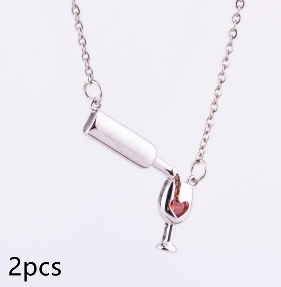 Wine Bottle Cup Pendant Necklace For Women Girls Wine Glass Necklace Love Cheers Chain Necklace Red Enamel Heart Necklace Christmas Birthday Jewelry Gifts For Wine Lovers
