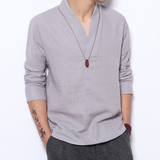 Men's Long-sleeved Shirt Retro Linen Chinese Style
