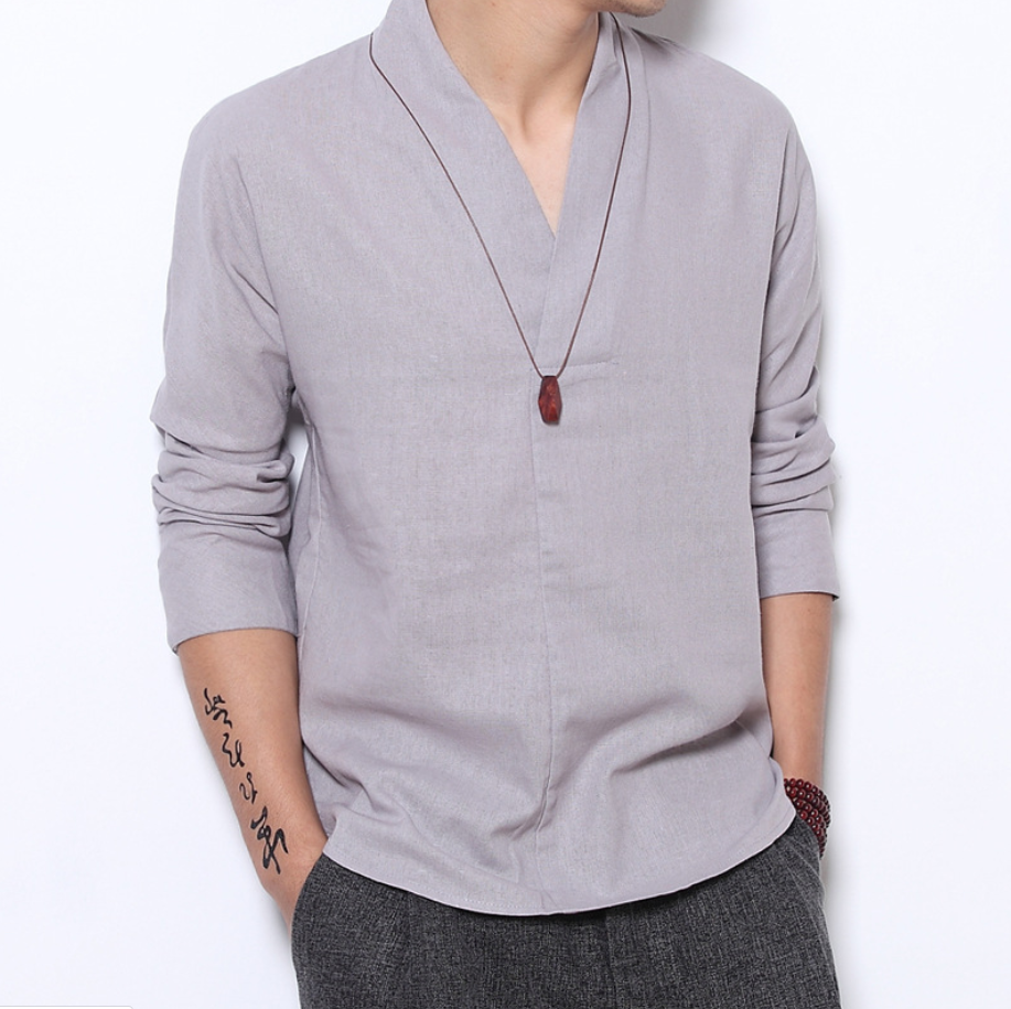 Men's Long-sleeved Shirt Retro Linen Chinese Style
