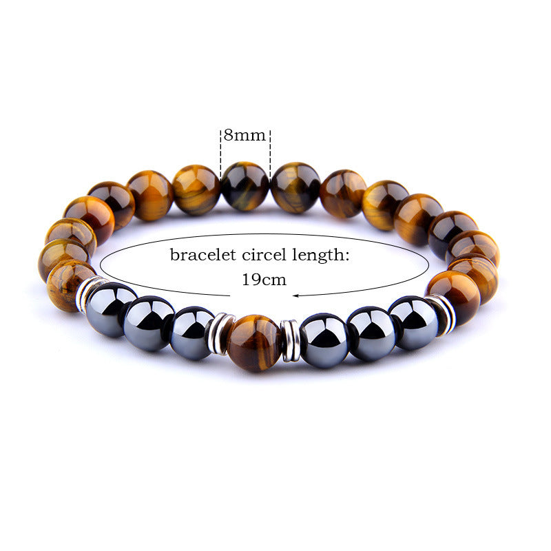 Explosion Style Yellow Tiger Eye Bracelet Fashion Simple Obsidian Alloy Separator Elastic Bracelet
