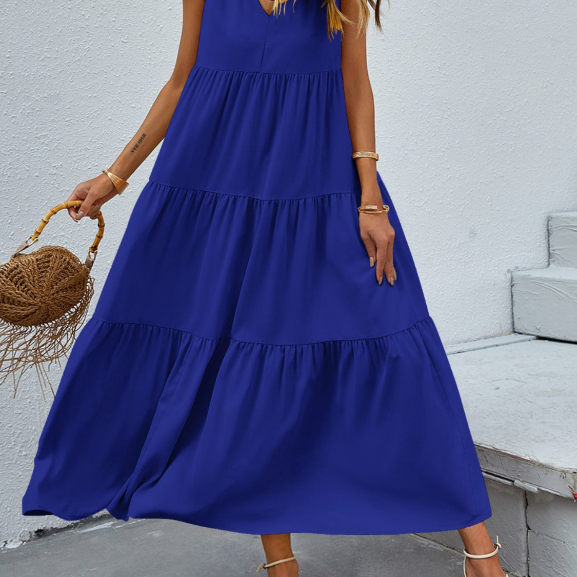 Tiered V-Neck Sleeve Dress
