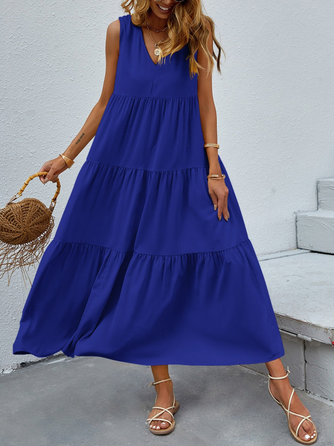 Tiered V-Neck Sleeve Dress
