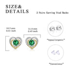 925 Sterling Silver Heart Stud Earrings With May Birthstone Emerald
