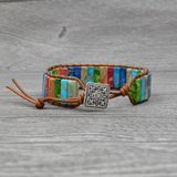 Colored Imperial Stone Hand-woven Single-layer Leather Bracelet Creative Ethnic Style Simple Bracelet
