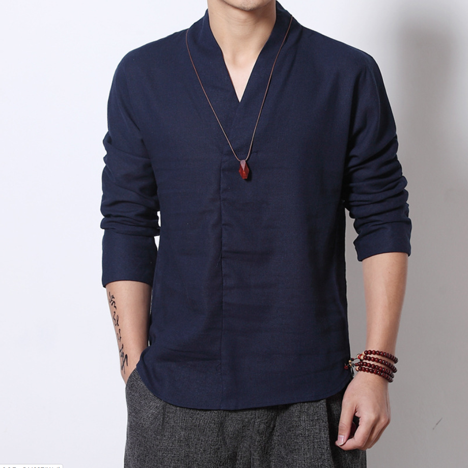 Men's Long-sleeved Shirt Retro Linen Chinese Style
