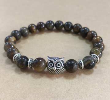 Natural Stone Owl Head Yoga Bracelet
