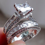 New Style Charm Couple Rings His Her Silver Color Princess Cut CZ Anniversary Promise Wedding Engagement Ring Sets
