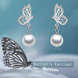 Butterfly Earrings Sterling Silver Pearl Earrings Studs For Women
