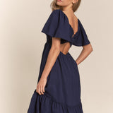 J.NNA Smocked Bow Back Ruffle Hem Dress
