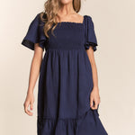 J.NNA Smocked Bow Back Ruffle Hem Dress
