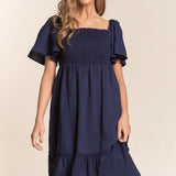 J.NNA Smocked Bow Back Ruffle Hem Dress
