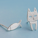 S925 Sterling Silver Stud Earrings Fashion Detachable Cat Fish Pin Studs Cute Comet Silver Earrings
