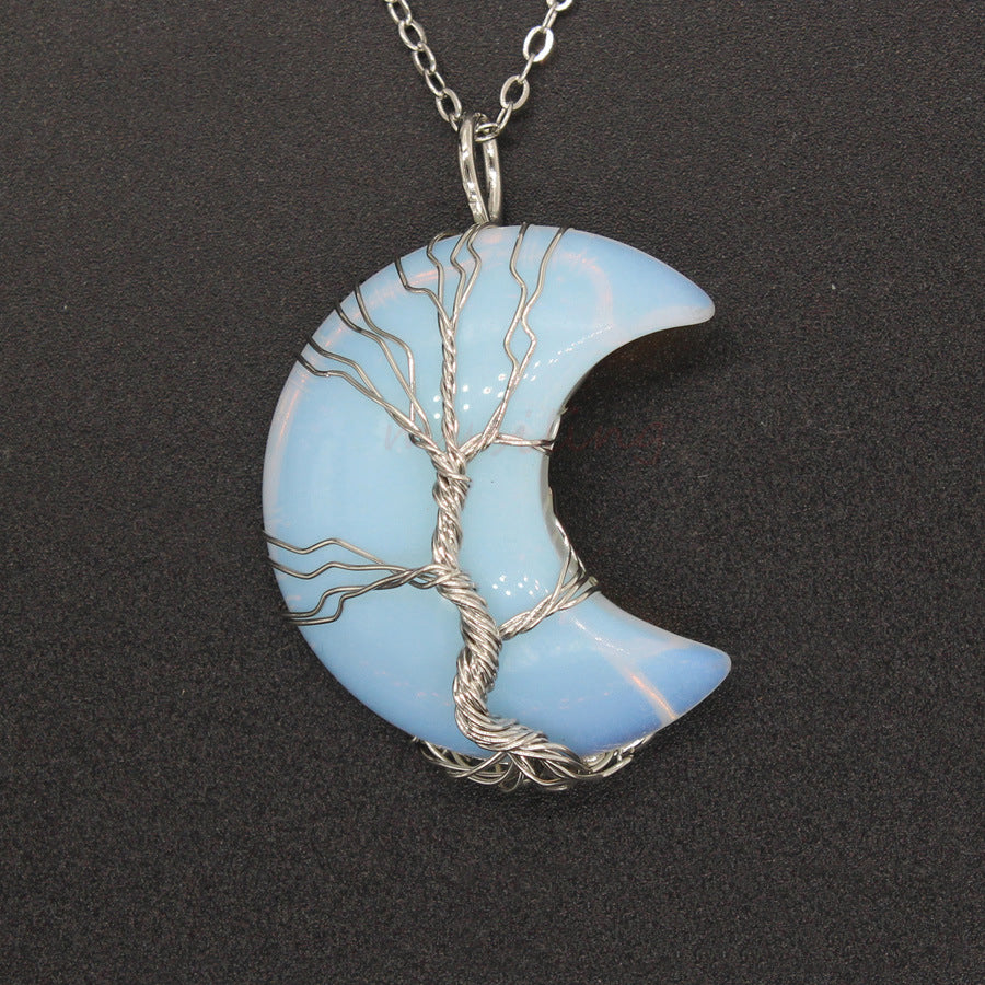 Natural Crystal Moon Pendant
