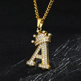 Crown Pendant Stainless Steel Letter Necklace
