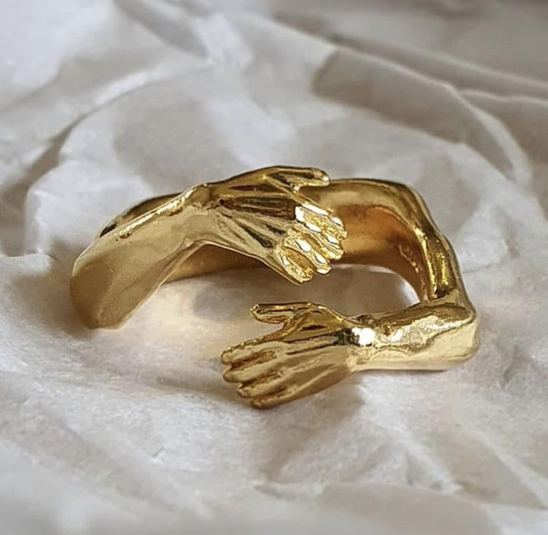 Simple And Creative Love Hands Embracing Ring
