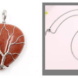 Peach Heart-shaped Lovers Pendant Natural Crystal Tree Of Life Necklace
