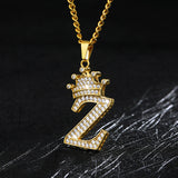 Crown Pendant Stainless Steel Letter Necklace
