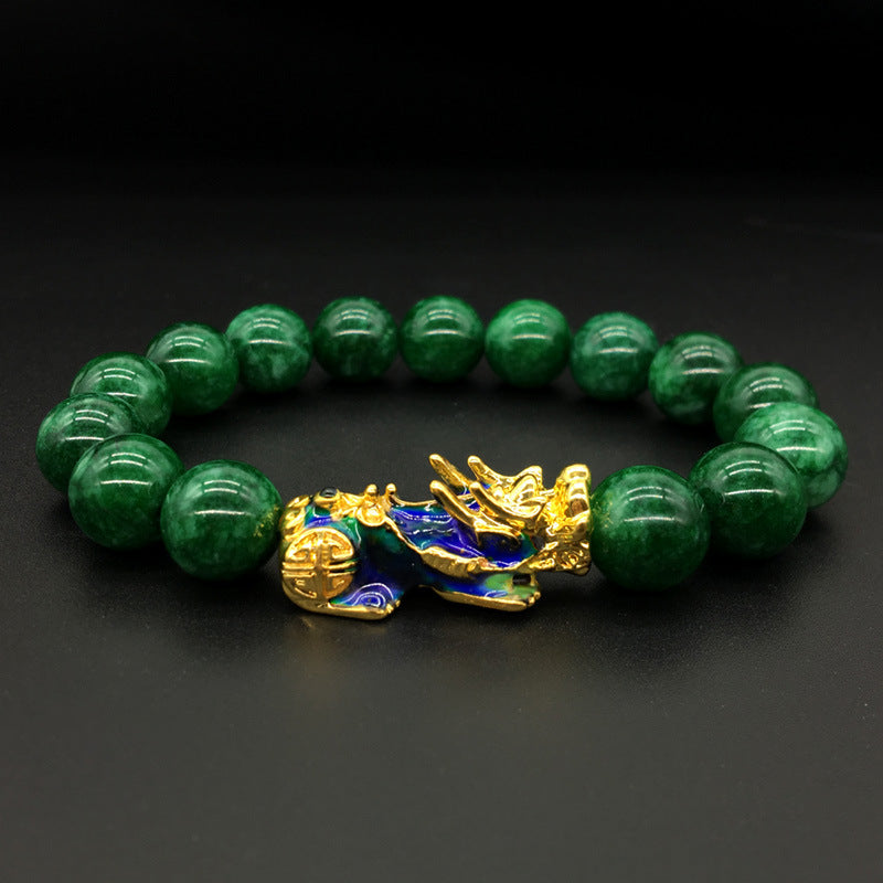 Thermochromic 12mm Green Chalcedony Warm Color Mascot Bracelet
