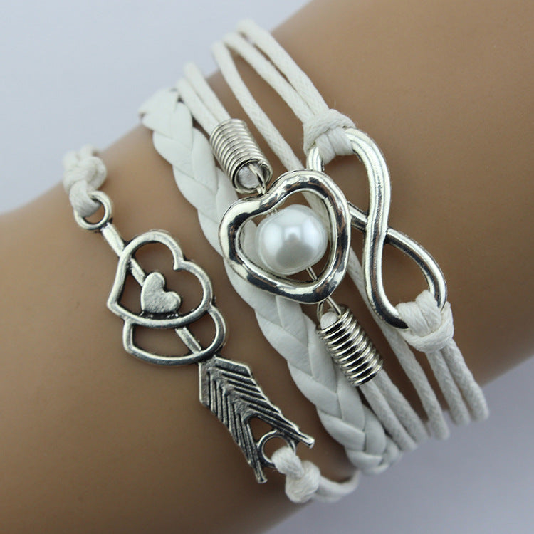 Fashion Retro Cupid's Arrow Love Pearl Multilayer Bracelet
