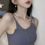 Blue Luminous Pearl Stitching Necklace Female Cross
