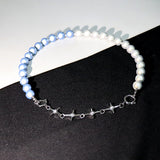 Blue Luminous Pearl Stitching Necklace Female Cross
