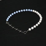 Blue Luminous Pearl Stitching Necklace Female Cross
