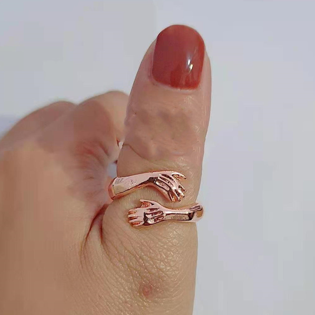 Simple And Creative Love Hands Embracing Ring
