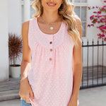 Eyelet Buttoned Round Neck Tank
