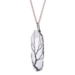 Dyed Natural White Crystal Column Tree Of Life Pendant Necklace
