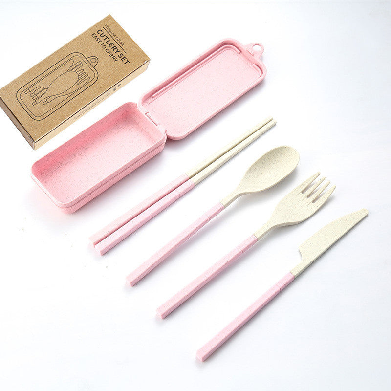 Wheat Straw Folding Tableware Portable Set Detachable Knife, Fork, Spoon And Chopsticks
