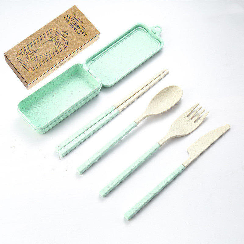 Wheat Straw Folding Tableware Portable Set Detachable Knife, Fork, Spoon And Chopsticks
