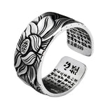 Buddhism Jewelry Like Vintage And Old Real Silver Plated Prajna Paramita Heart Sutra Lotus Ring
