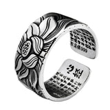 Buddhism Jewelry Like Vintage And Old Real Silver Plated Prajna Paramita Heart Sutra Lotus Ring
