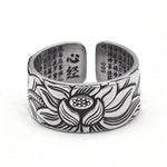 Buddhism Jewelry Like Vintage And Old Real Silver Plated Prajna Paramita Heart Sutra Lotus Ring
