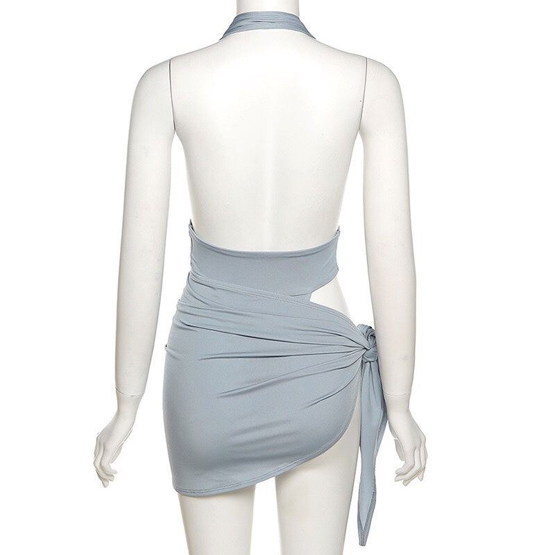 Gray-blue Two-piece Swimsuit With Snap Button To Wear Outside Swimsuit
