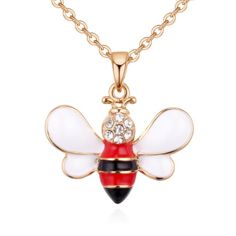 Summer Jewelry Necklace Lady Cartoon Cute Drop Oil Studded Bee Pendant
