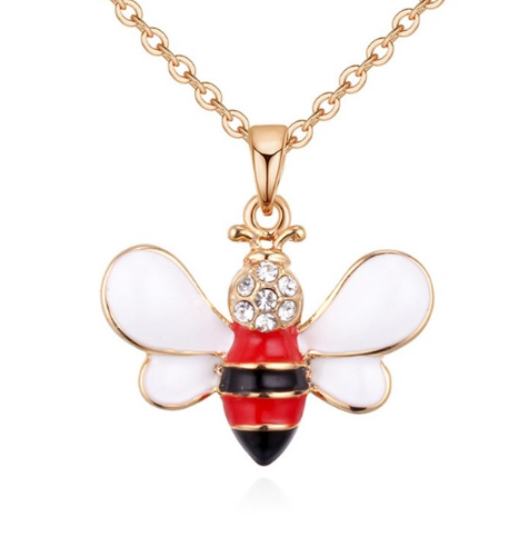 Summer Jewelry Necklace Lady Cartoon Cute Drop Oil Studded Bee Pendant
