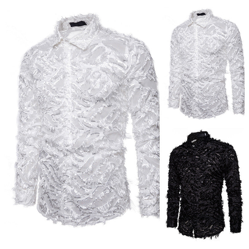 Feather tassel lapel shirt men
