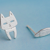 S925 Sterling Silver Stud Earrings Fashion Detachable Cat Fish Pin Studs Cute Comet Silver Earrings
