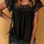 Lace Detail Square Neck Short Sleeve Blouse
