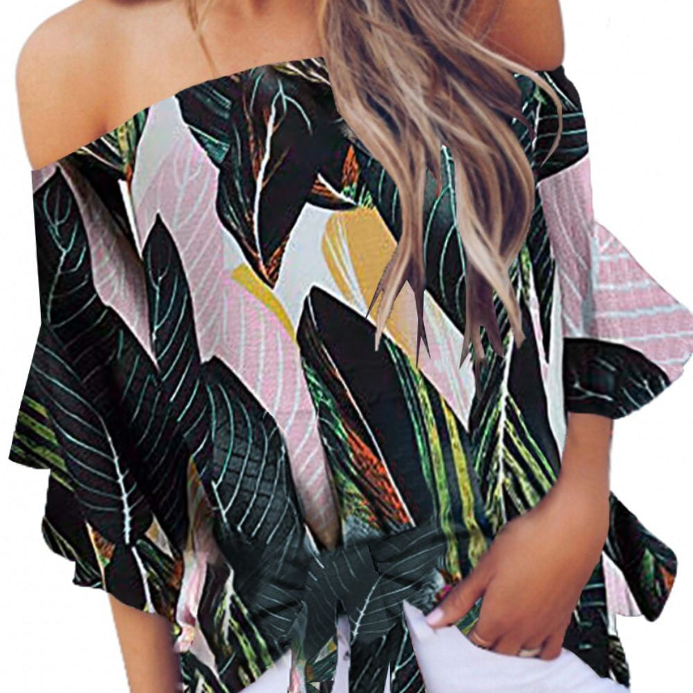 Tied Printed Off-Shoulder Half Sleeve Blouse
