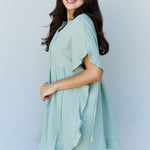 Ninexis Out Of Time Full Size Ruffle Hem Dress with Drawstring Waistband in Light Sage
