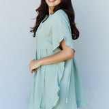 Ninexis Out Of Time Full Size Ruffle Hem Dress with Drawstring Waistband in Light Sage
