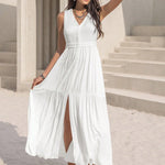 Slit V-Neck Sleeveless Dress
