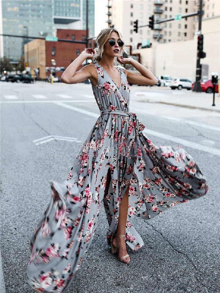 Flower v-neck lace dress
