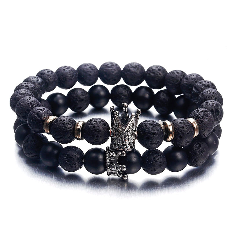 European and American fashion micro inlaid zircon crown bracelet volcanic stone acrylic bracelet
