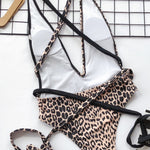 Tied Leopard Plunge One-Piece Swimwear
