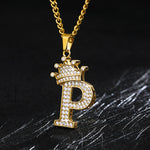 Crown Pendant Stainless Steel Letter Necklace
