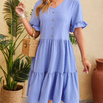 Swiss Dot Ruffled V-Neck Tiered Dress
